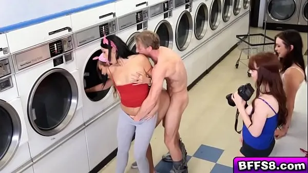 Nézze meg: Naughty babes hot group fuck at the laundry Power Tube