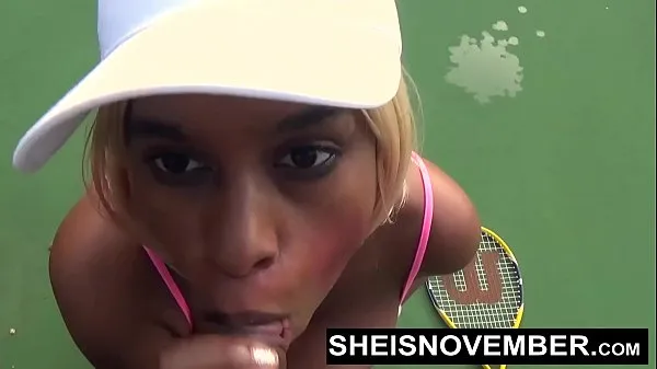 Tonton I'm Sucking A Stranger Big Cock POV On The Public Tennis Court For Beating Me, Busty Ebony Whore Sheisnovember Giving A Blowjob With Her Large Natural Tits And Erect Nipples Out, Exposing Her Big Ass With Upskirt While Walking by Msnovember Power Tube