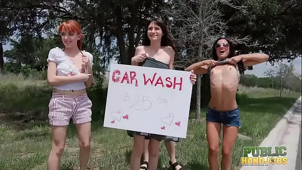 ดู PublicHandjobs - Get wet and wild at the car wash with bubbly Chloe Sky and her horny friends power Tube